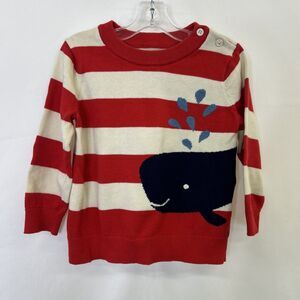 Baby Gap Striped Whale Pull Over Sweater Red White Stripes Size 12-18 Months
